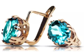 Vintage štýl. Aquamarine náušnice. Originál Vintage 14K produkt s ružovým zlatom VEC016