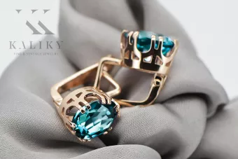 Vintage štýl. Aquamarine náušnice. Originál Vintage 14K produkt s ružovým zlatom VEC016