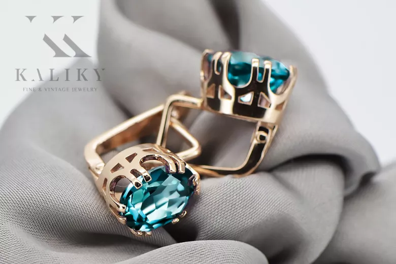 Aquamarine Original Vintage 14K Rose Gold Earrings Vintage Jewlery vec016r