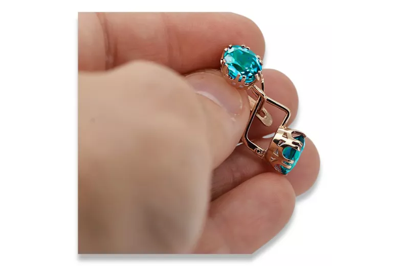 Aquamarine Original Vintage 14K Rose Gold Earrings Vintage Jewlery vec016r