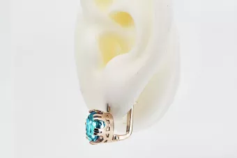 Обеци Аквамарин Оригинално ретро 14k розово злато Винтидж стил vec016r