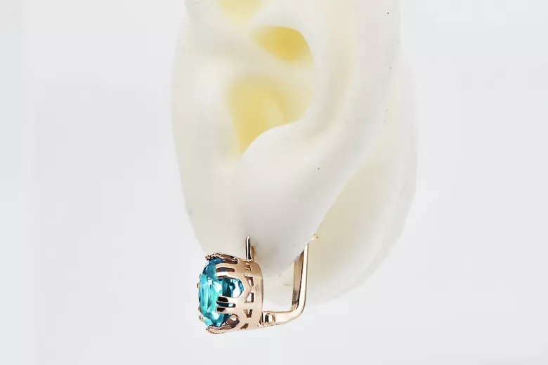 Aquamarine Original Vintage 14K Rose Gold Earrings Vintage Jewlery vec016r