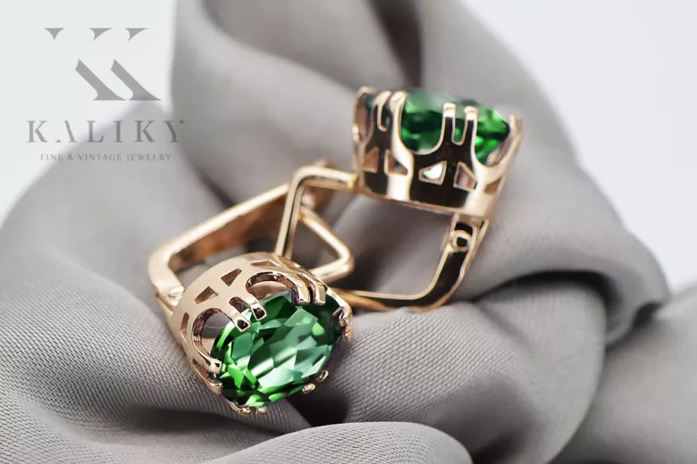 Emerald Original Vintage 14K Rose Gold Earrings Vintage style vec016r