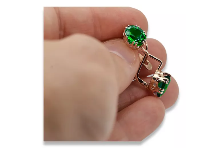 Emerald Original Vintage 14K Rose Gold Earrings Vintage style vec016r