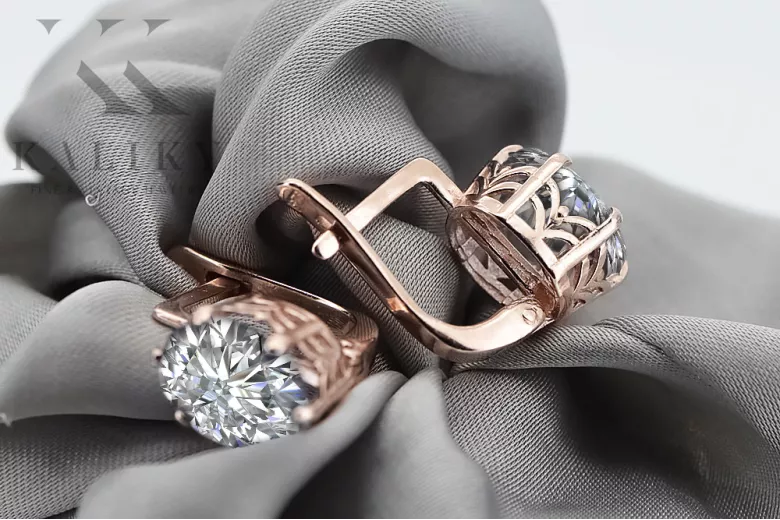 Vintage Jewlery Earrings Zircon Original Vintage 14K Rose Gold vec016r