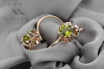 Pendientes Vintage Peridoto amarillo Oro rosa antiguo original de 14k vec035r