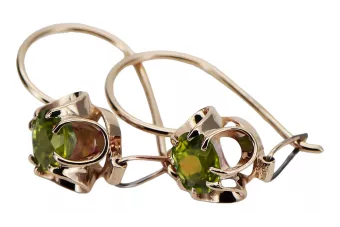 Pendientes Vintage Peridoto amarillo Oro rosa antiguo original de 14k vec035r