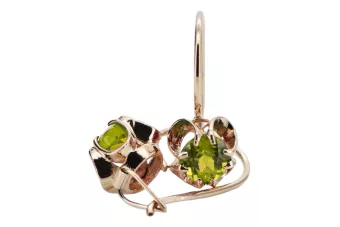 Pendientes Vintage Peridoto amarillo Oro rosa antiguo original de 14k vec035r