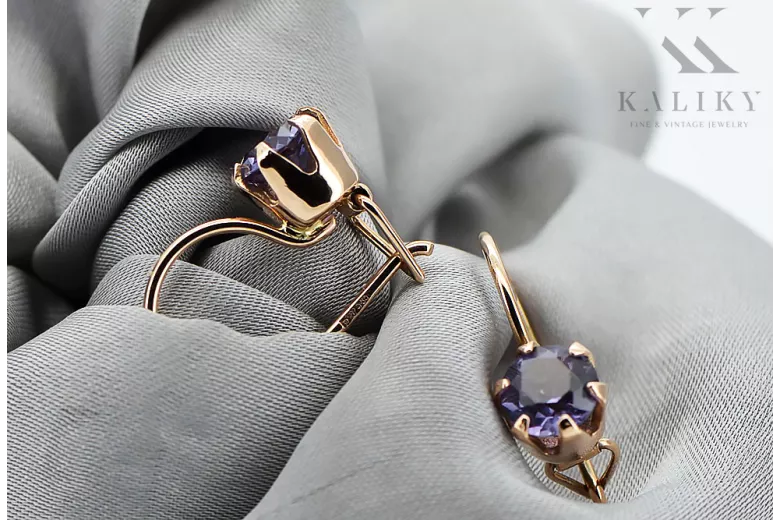 Винтидж крафт Обеци Александрит Оригинално ретро 14k розово злато vec056r