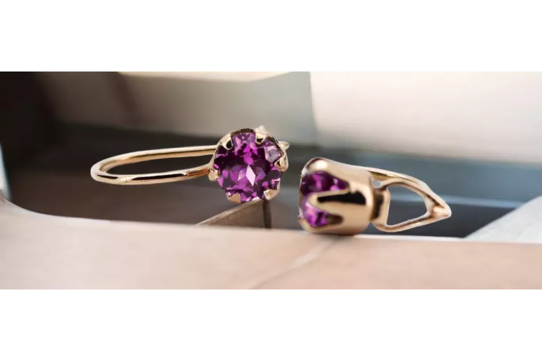 Cercei Ametist Original vintage din aur roz de 14k Vintage bijuterii vec056r