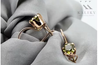 Originalus 14k rožinio aukso vintage Geltonasis peridotas Auskarai Vintažiniai amatai vec056r