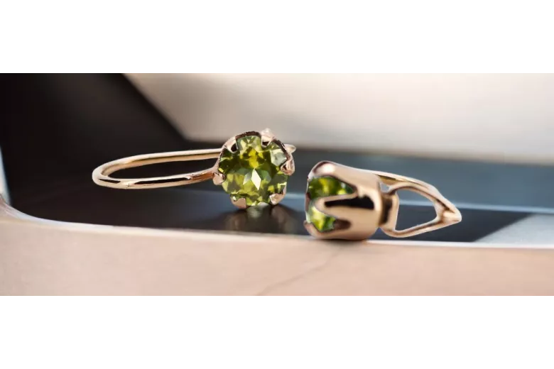 Vintage style Earrings Yellow Peridot Original Vintage 14K Rose Gold vec056r