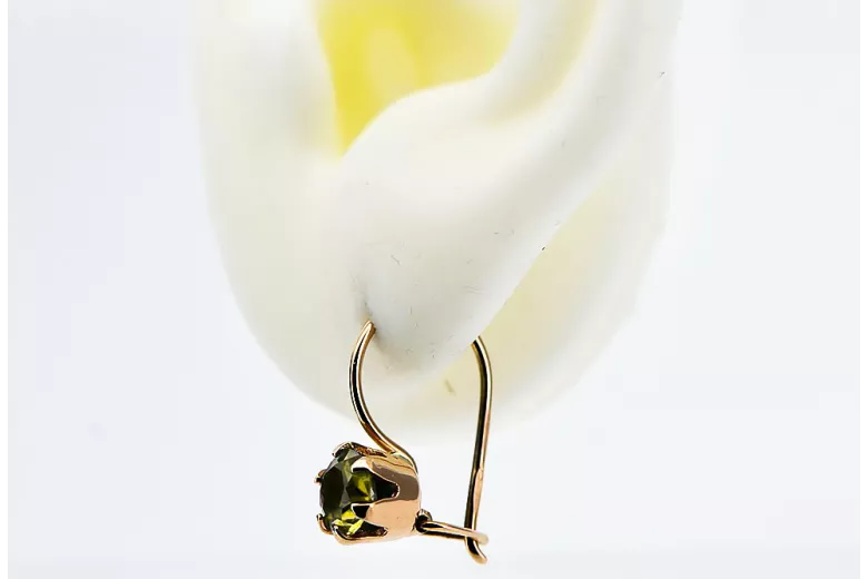 Originalus 14k rožinio aukso vintage Geltonasis peridotas Auskarai Vintažiniai amatai vec056r