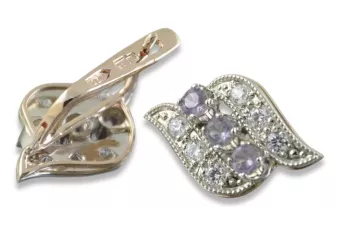 Russische Sowjetische Rose Pink 14k 585 Gold Ohrringe vec068 Alexandrit Rubin Smaragd Saphir ...