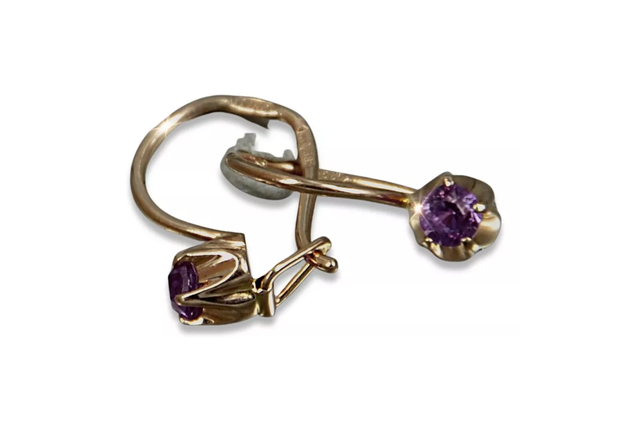 Vintage rose pink 14k 585 gold earrings vec080 alexandrite ruby emerald sapphire ...