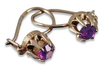 Vintage rose pink 14k 585 gold earrings vec085 alexandrite ruby emerald sapphire ...