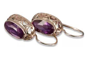 Vintažiniai auskarai iš 14k 585 rožinio aukso vec088 aleksandrito rubino smaragdo safyro...