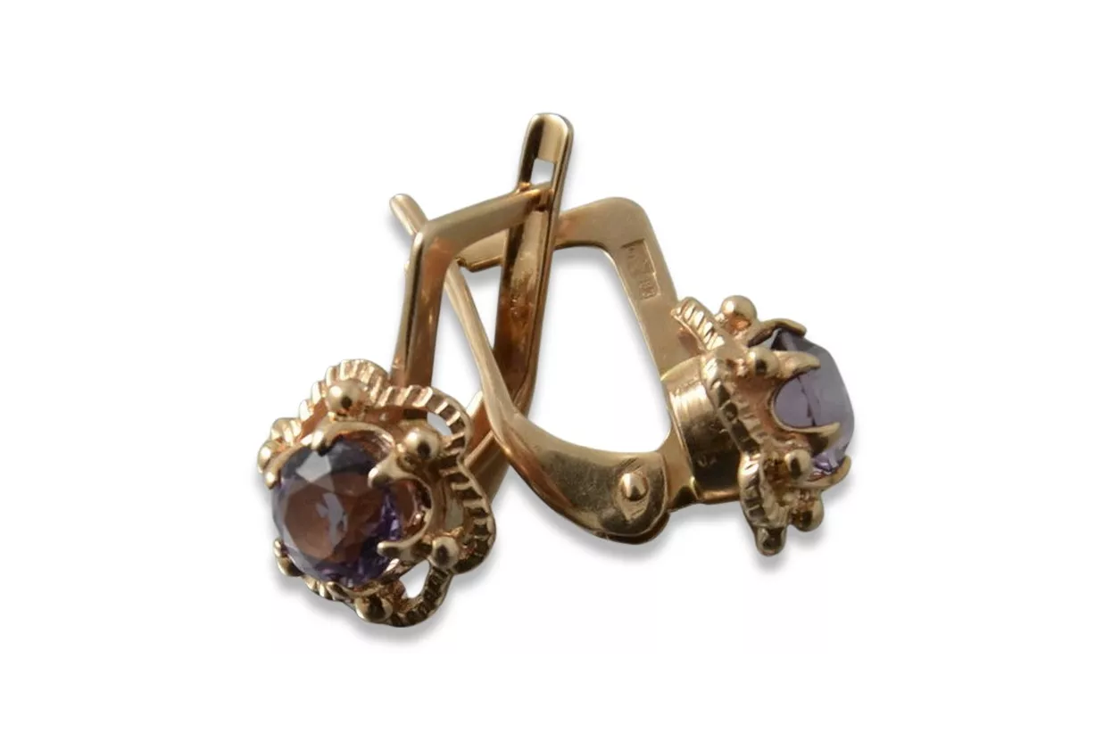 Vintage rose pink 14k 585 gold earrings vec090 alexandrite ruby emerald sapphire ...