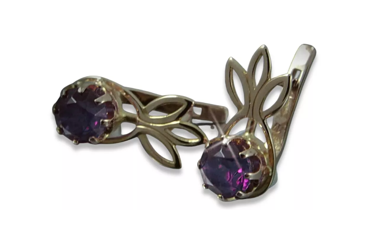 Vintage rose pink 14k 585 gold earrings vec091 alexandrite ruby emerald sapphire ...