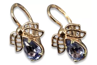 Vintage auskariai iš 14k 585 rožinio aukso vec094 aleksandritas rubinas emeraldas safiras ...