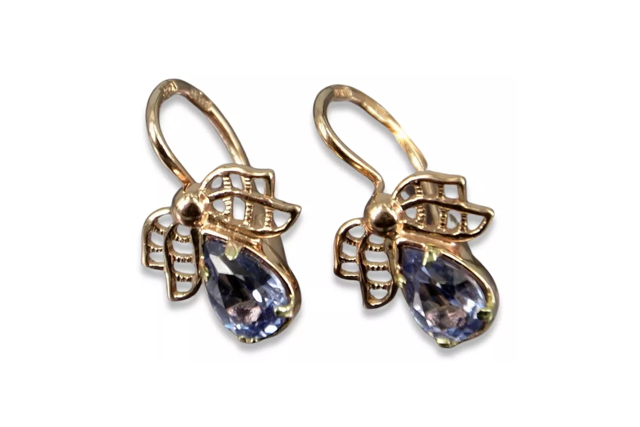 Vintage rose pink 14k 585 gold earrings vec094 alexandrite ruby emerald sapphire ...
