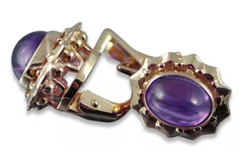 Boucles d’oreilles en or rose soviétique russe 14k 585 vec096 alexandrite rubis émeraude saphir ...