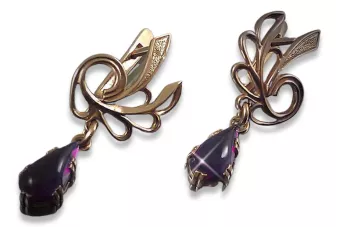 Vintage rose pink 14k 585 gold earrings vec097 alexandrite ruby emerald sapphire ...