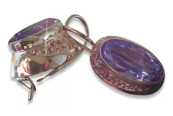 Vintage rose pink 14k 585 gold earrings vec098 alexandrite ruby emerald sapphire ...