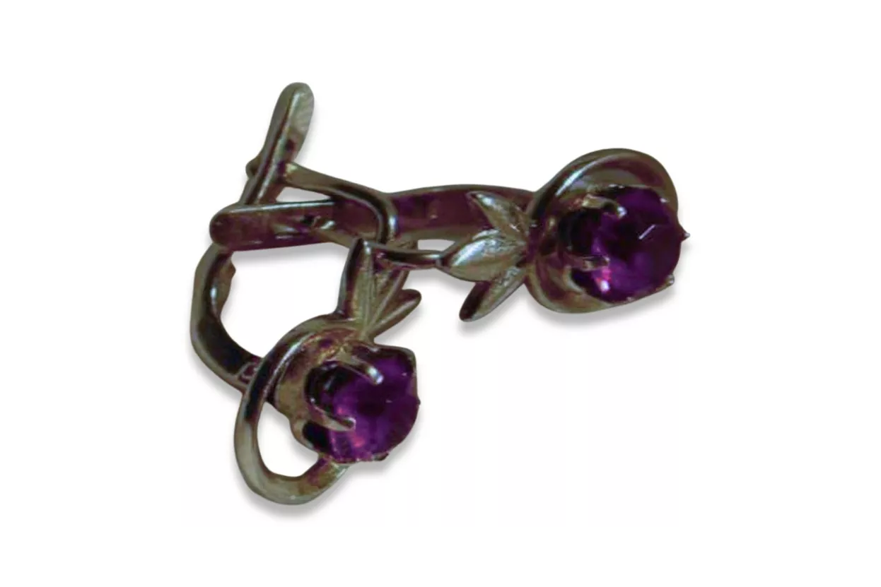 Boucles d’oreilles en or rose soviétique russe 14k 585 vec106 alexandrite rubis émeraude saphir ...