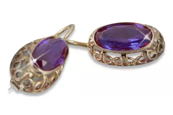 Vintage rose pink 14k 585 gold earrings vec112 alexandrite ruby emerald sapphire ...