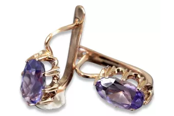 Vintage rose pink 14k 585 gold earrings vec139 alexandrite ruby emerald sapphire ...