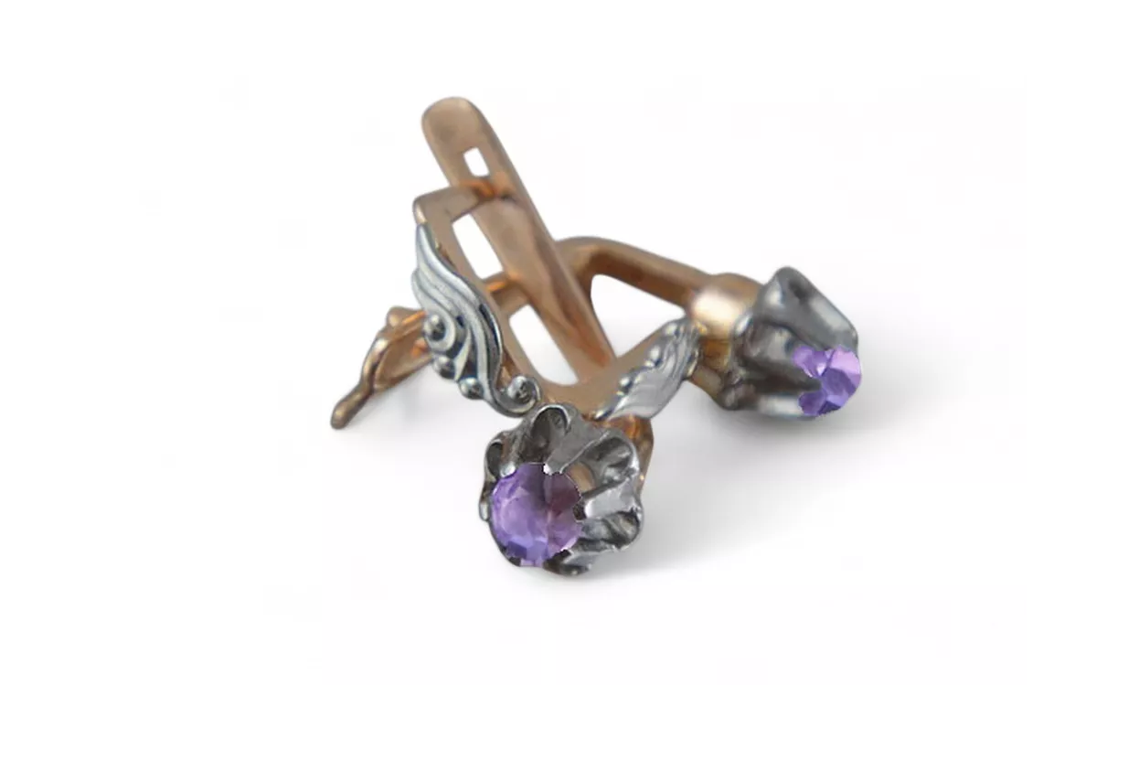 Boucles d’oreilles en or rose soviétique russe 14k 585 vec150 alexandrite rubis émeraude saphir ...
