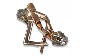 Златни обеци с розово и розово 14k 585 злато, циркони vec154r, руски, съветски, винтидж стил