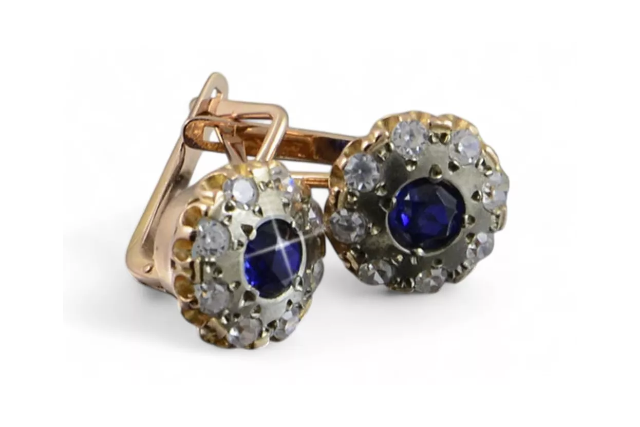 Vintage rose pink 14k 585 gold earrings vec178 alexandrite ruby emerald sapphire ...