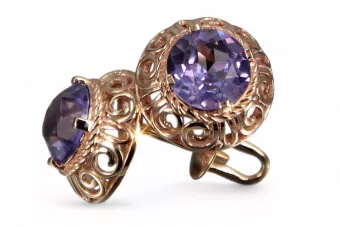 Boucles d’oreilles en or rose soviétique russe 14k 585 vec183 alexandrite rubis émeraude saphir ...