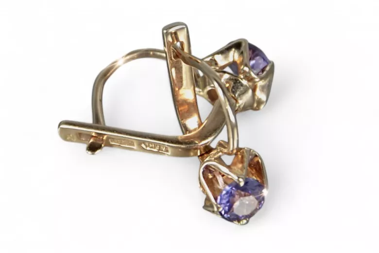 Vintage rose pink 14k 585 gold earrings vec190 alexandrite ruby emerald sapphire ...