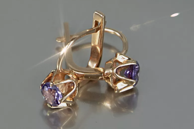 Vintage rose pink 14k 585 gold earrings vec190 alexandrite ruby emerald sapphire ...