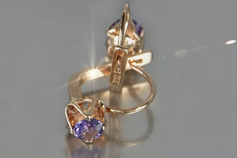 Vintage rose pink 14k 585 gold earrings vec190 alexandrite ruby emerald sapphire ...