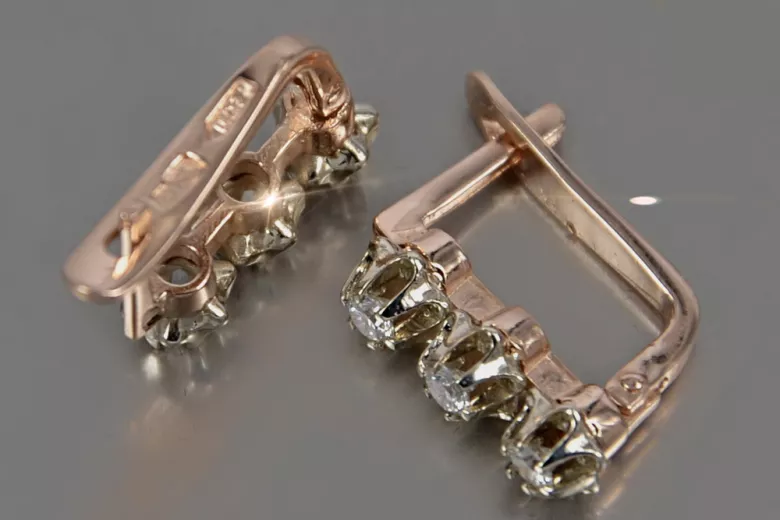 Руски съветски розово розово 14k 585 златни обеци vec193 александрит рубин изумруден сапфир ...