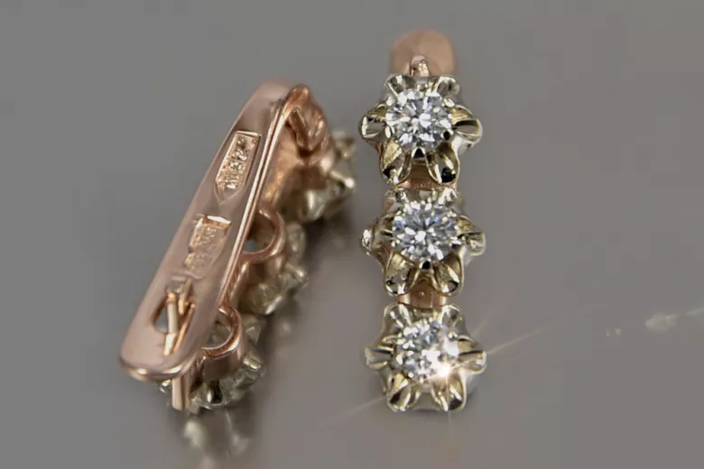 Vintage rose pink 14k 585 gold earrings vec193 alexandrite ruby emerald sapphire ...