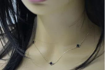 Łańcuszek z żółtego 14k złota 585 Celebritka koniczynka czarny onyx  ccc013y