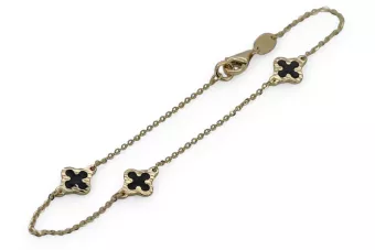 Bransoletka z żółtego 14k złota 585 Celebritka koniczynka czarny onyx cbc012y