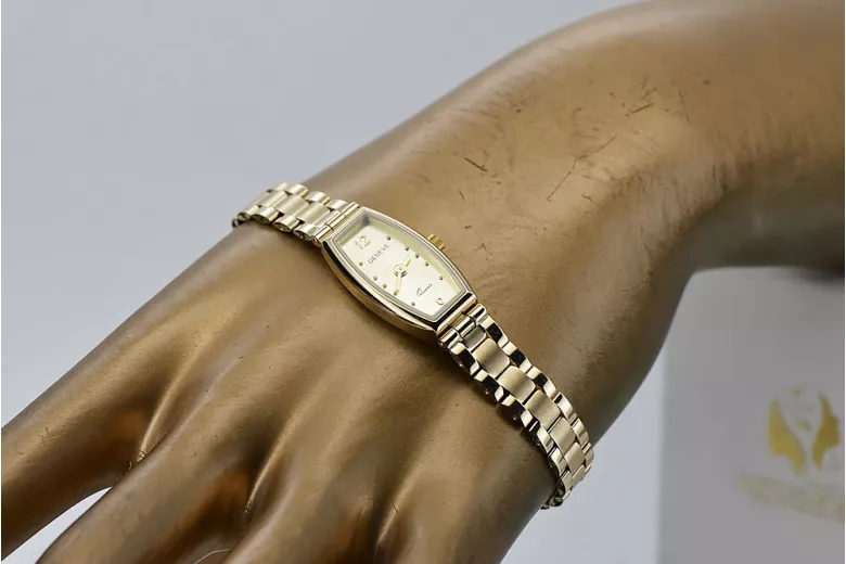 Prześliczny 14K 585 złoty damski zegarek Geneve lw119y