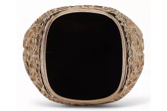 Sigiliu de inel de barbat cu bijuterii sovietice din aur trandafir rusesc