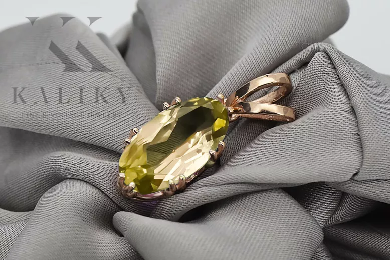 Artisanat vintage Pendentif Péridot jaune Or rose 14 carats vintage d'origine vpc019r