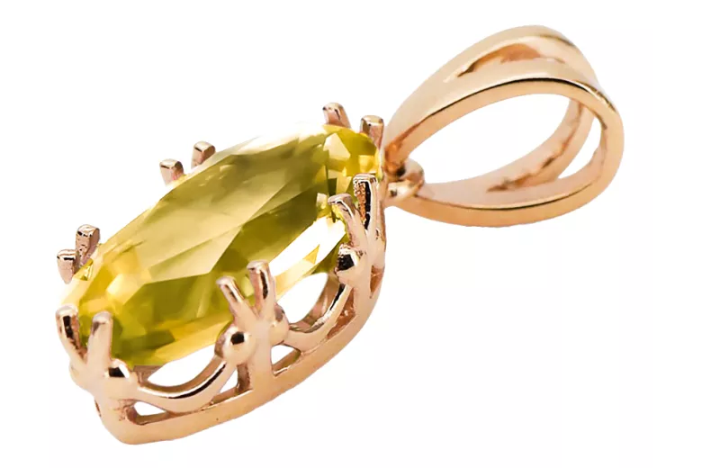 Artisanat vintage Pendentif Péridot jaune Or rose 14 carats vintage d'origine vpc019r