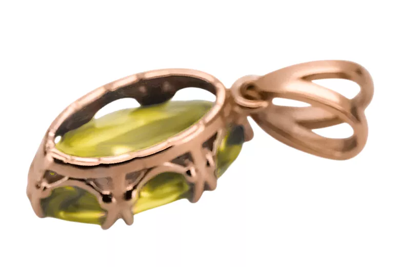 Yellow Peridot Original Vintage 14K Rose Gold Pendant Vintage style vpc019r