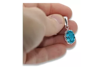 Pendant Aquamarine Sterling silver 925 Vintage craft vpc008s