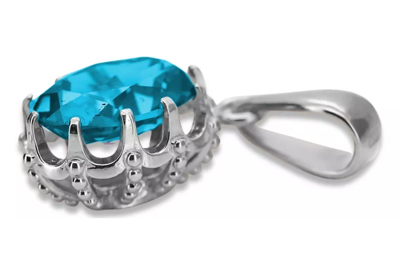 Pendant Aquamarine Sterling silver 925 Vintage craft vpc008s