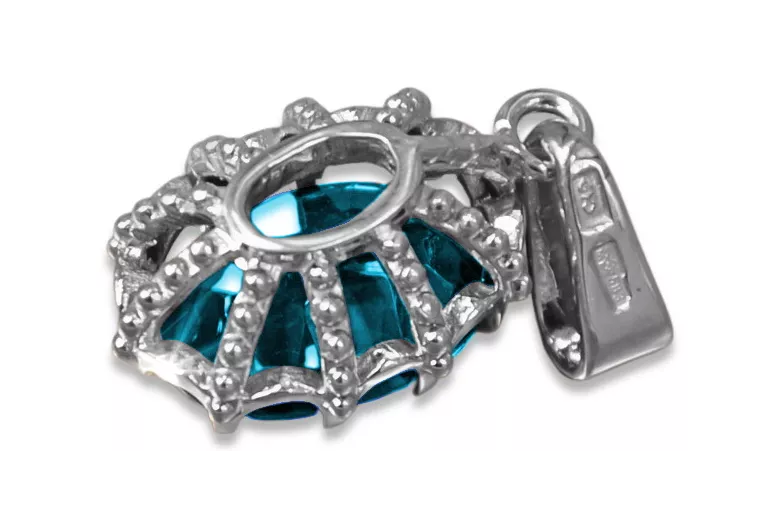 Pendant Aquamarine Sterling silver 925 Vintage craft vpc008s